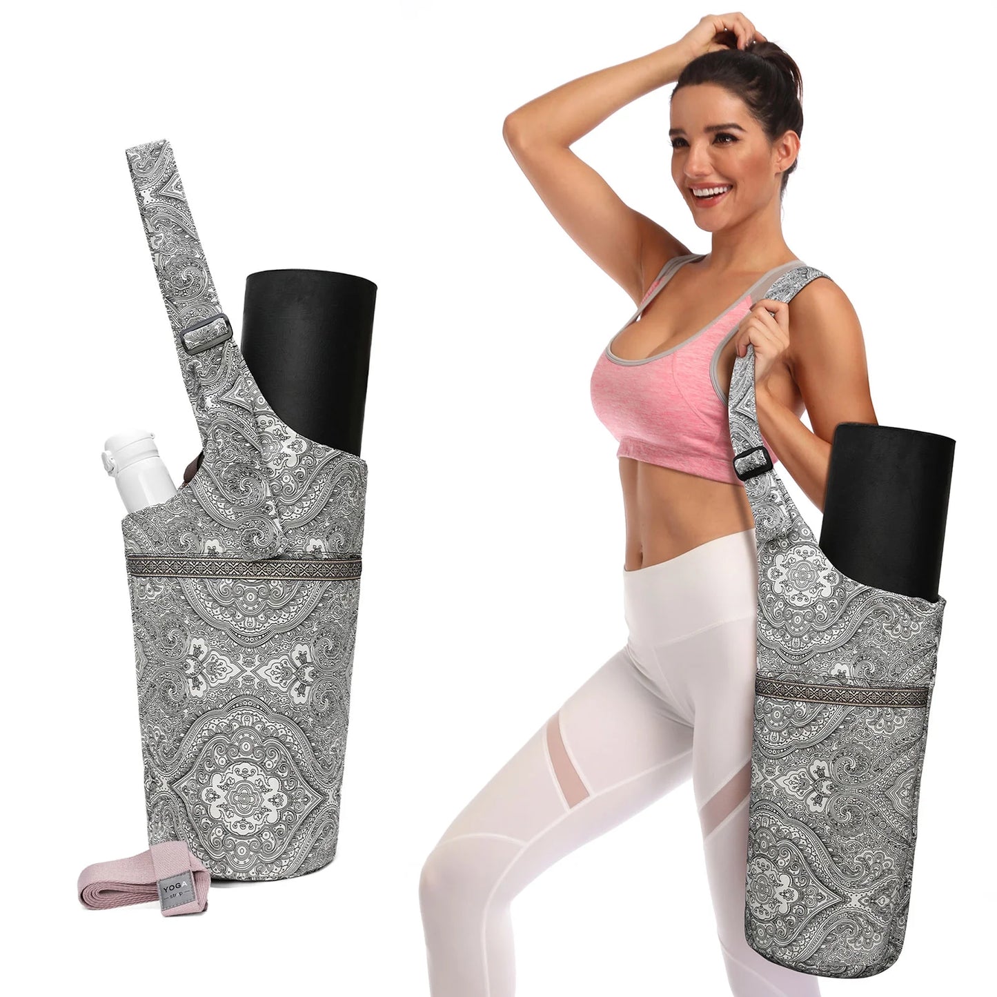 Yoga Mat Bag Adjustable Shoulder Strap with Large Size Pocket and Zipper Pocket,Yoga Mat Carrier with Fixed Buckle Fits Most Size Mats